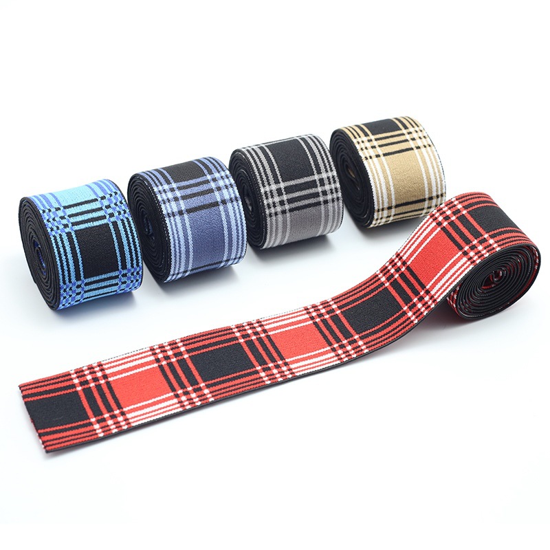 3.8厘米彩色格子提花弹力松紧带裤子封腰带宽橡皮筋扁松紧辅料