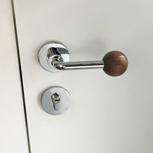 室内卧室门锁胡桃木中古风门把手静音磁吸木门家用复古分体房门锁