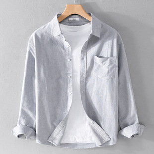 Shirt Men's Spring and Autumn Solid Color Simple Thin Breathable Shirt Japanese All-match Casual Handsome Long-sleeved Top