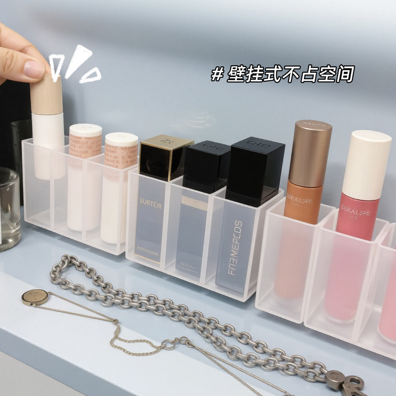 小さな収納ボックス、3つのコンパートメント、透明な壁掛けコンパートメントボックス、パンチフリーミラーキャビネット、バスルームの小さな雑貨、化粧品口|undefined