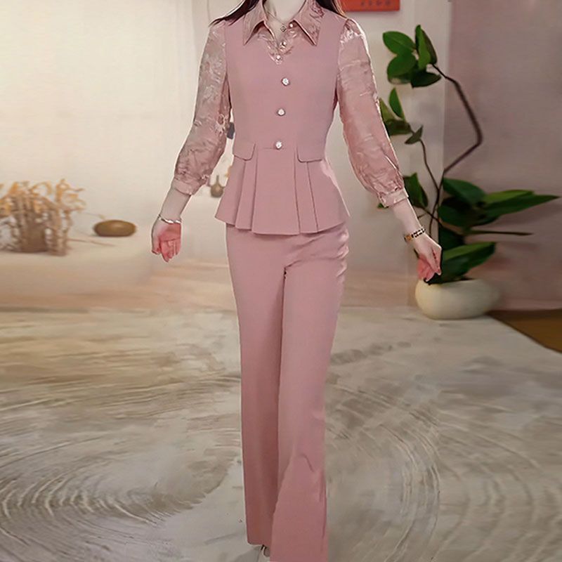 High-End Fashion Light Luxury Suit for Women 2026 Spring and Autumn New Style Stylish Age-Reducing Waist-Cinching Top and Wide-Leg Pants Two-Piece Set High-End Fashion Light Luxury Suit for Women 2026 Spring and Autumn New Style Stylish Age-Reducing Waist-Cinching Top and Wide-Leg Pants Two-Piece Set