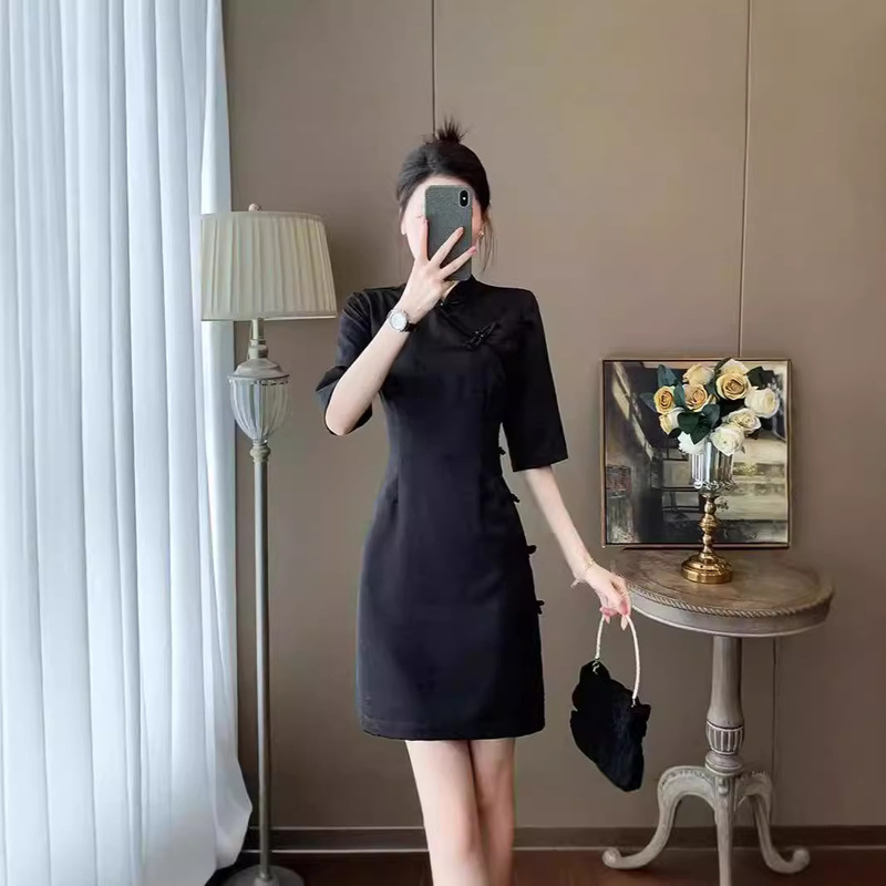 Black New Chinese Cheongsam dress Summer 2024 Early Autumn New Women's Elegant Slimming Formal Occasion Skirt Black New Chinese Cheongsam dress Summer 2024 Early Autumn New Women's Elegant Slimming Formal Occasion Skirt