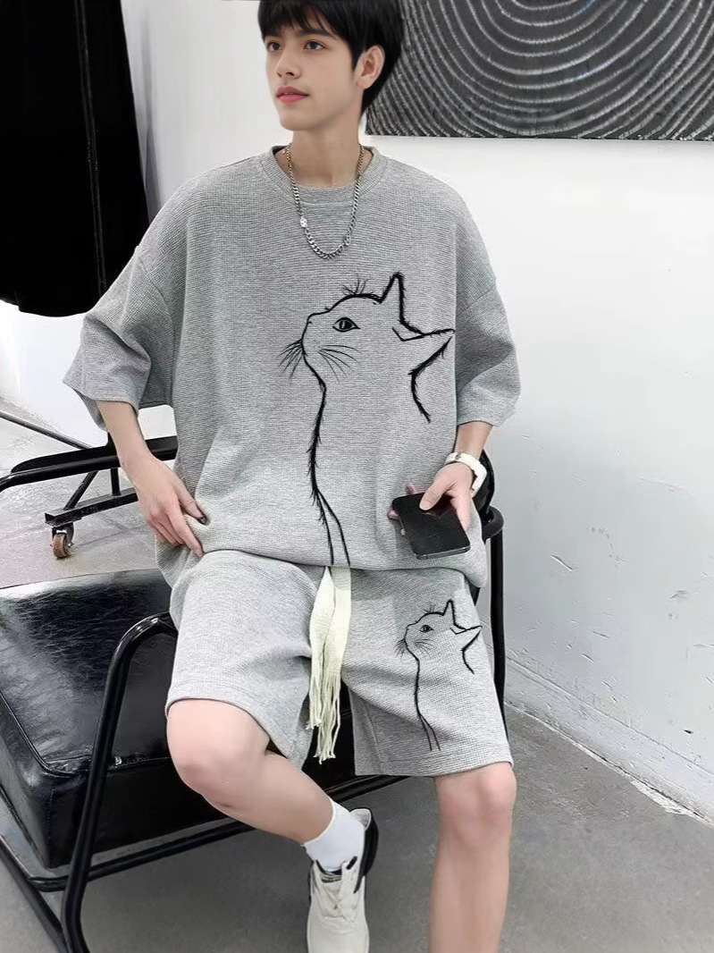 Camisa menos ropa traje de ropa deportiva verano para hombres camiseta de manga corta jersey de baloncesto pantalones cortos casuales de dos piezas tendencia coreana