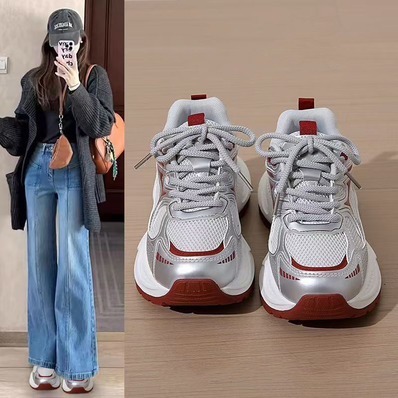 Ultra-Light Dad Shoes for Women Spring and Summer 2025 New Ins Versatile White Shoes Thick Sole to Increase Appearance Running Sports