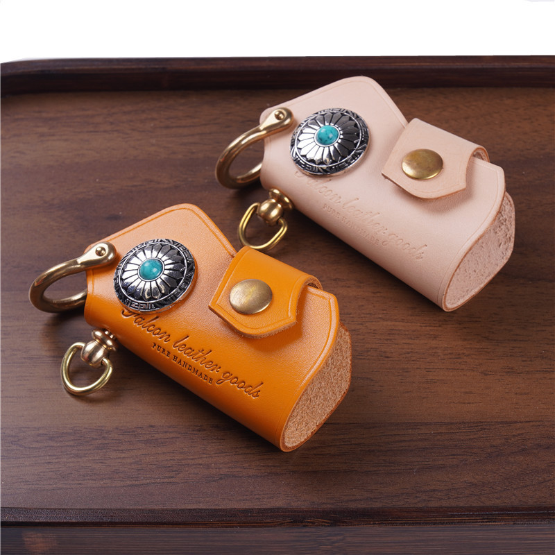 Handmade Cowhide Car Key Bag for Men and Women, First-Layer Genuine Leather Universal Car Key Bag, Retro Waist Hanging Keychain Trend