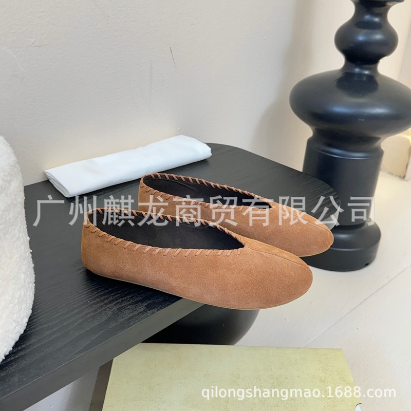 高端2025新款真皮圆头复古浅口芭蕾跳舞鞋平底奶奶鞋舒适百搭单鞋|undefined