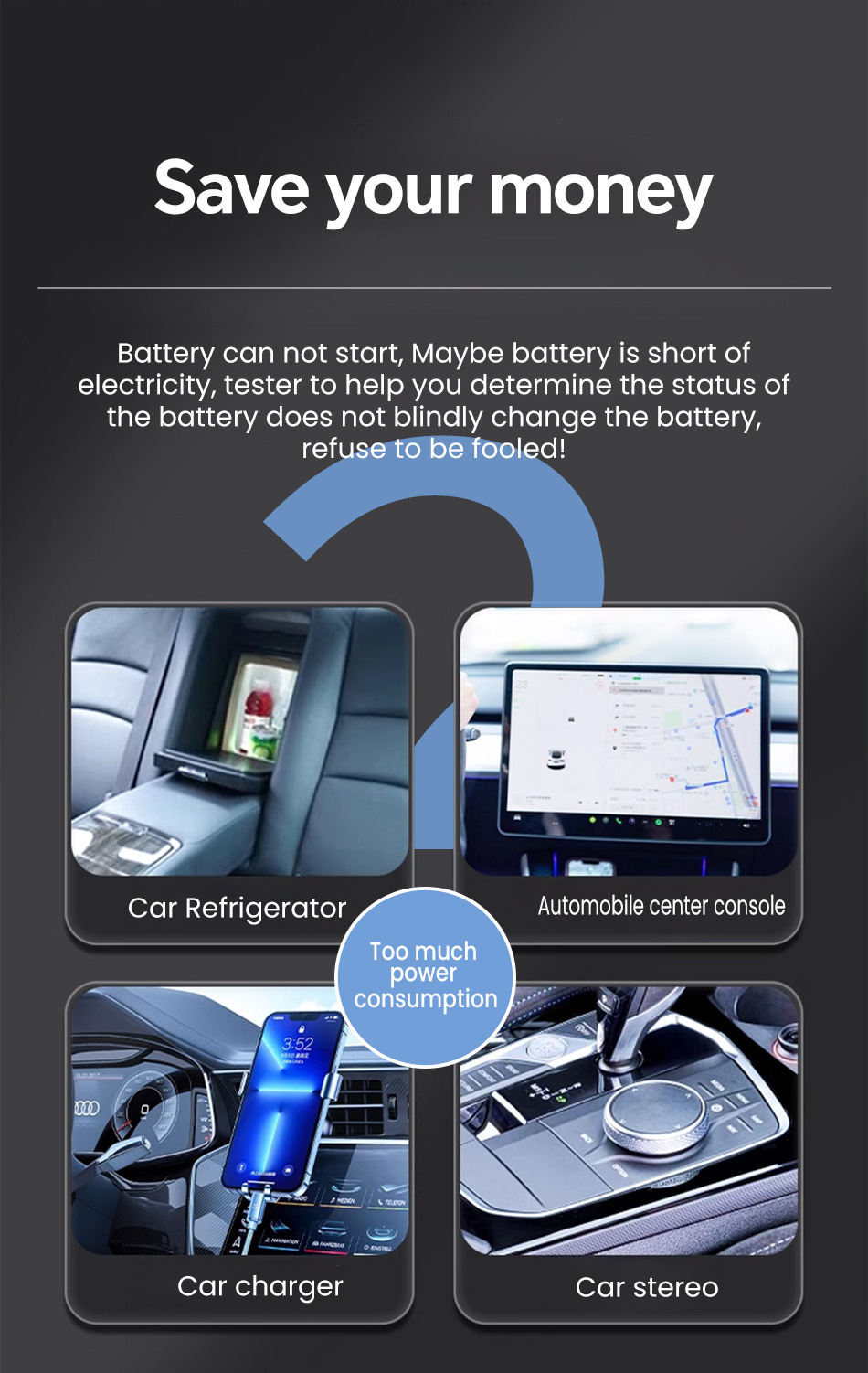 Intelligent Battery Tester High-Precision 12V24V Battery Tester Battery Car Oil Car Lead-Acid Battery Test