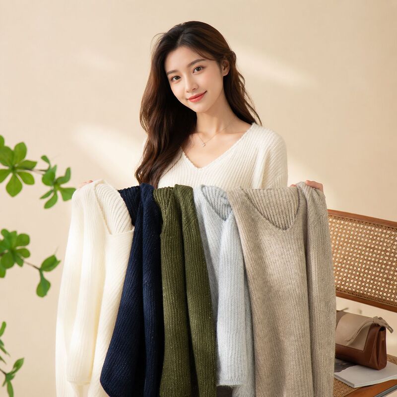 2026 Tongxiang Puyuan Clothing Factory New Autumn/Winter Products Scissor Collar Hand-Crocheted Silk Cashmere Wool Sweater 2026 Tongxiang Puyuan Clothing Factory New Autumn/Winter Products Scissor Collar Hand-Crocheted Silk Cashmere Wool Sweater