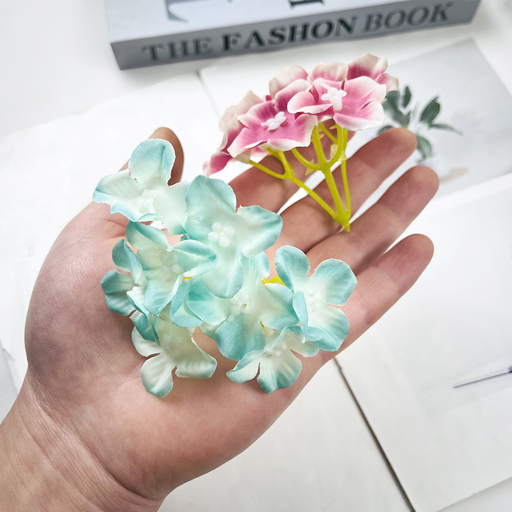 Pintura al óleo de imitación de hidrenias DIY9 cabeza tela de seda falsa flor tocado de flores de pinza material de diseño floral decoración de fotografía del hogar