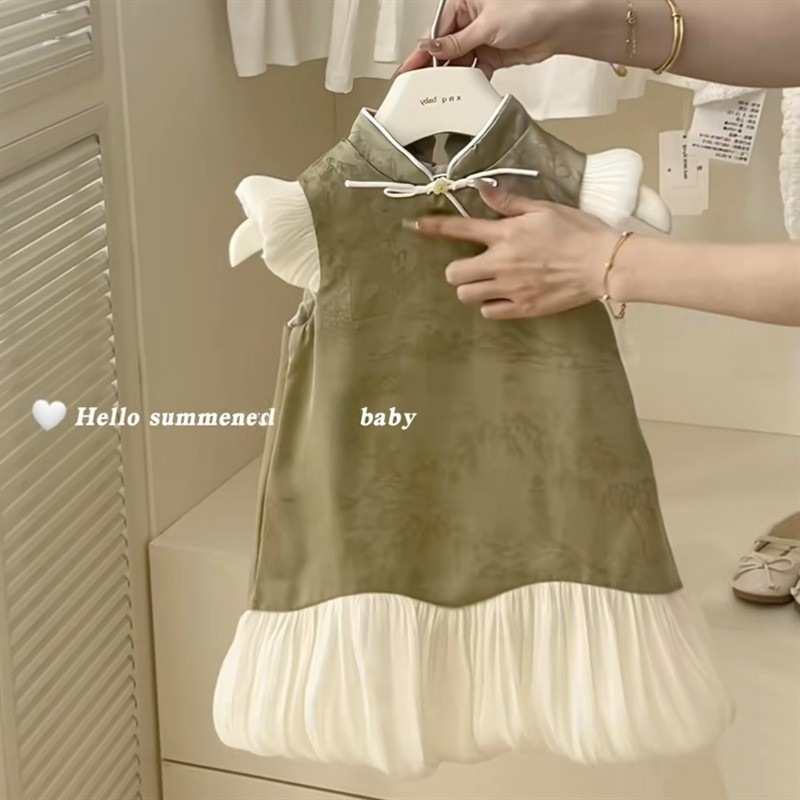 Vestido de niña verano nuevo estilo niña retro cuello alto estilo nacional Hanfu cheongsam niños nueva moda de ropa infantil china