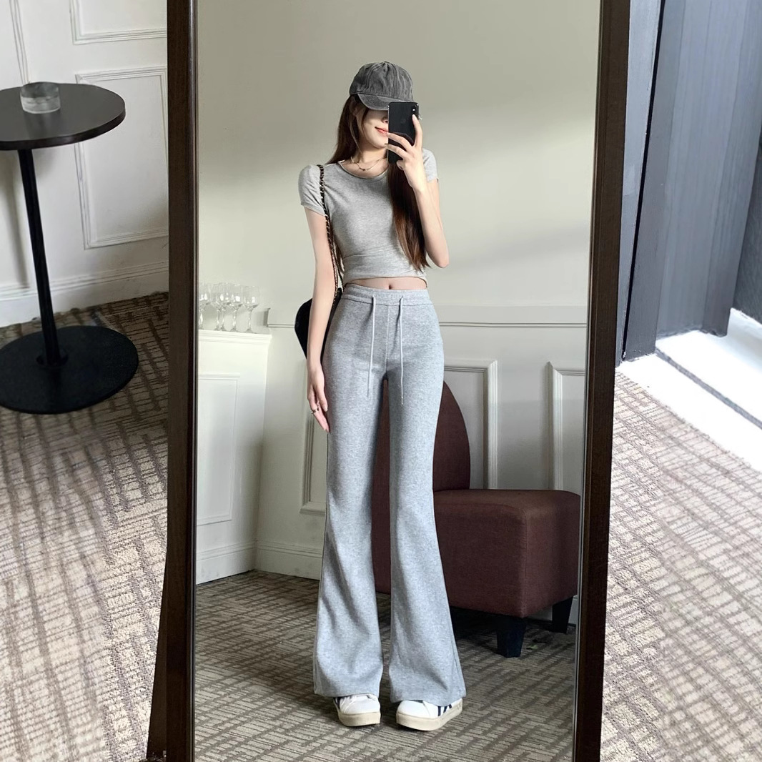 가을과 겨울 트렌디 한 스포츠 마이크로 플레어 바지 여성용 코튼 편안한 필링 미국 스타일 스웨트 팬츠 풀 넷 핫 셀링 같은 스타일