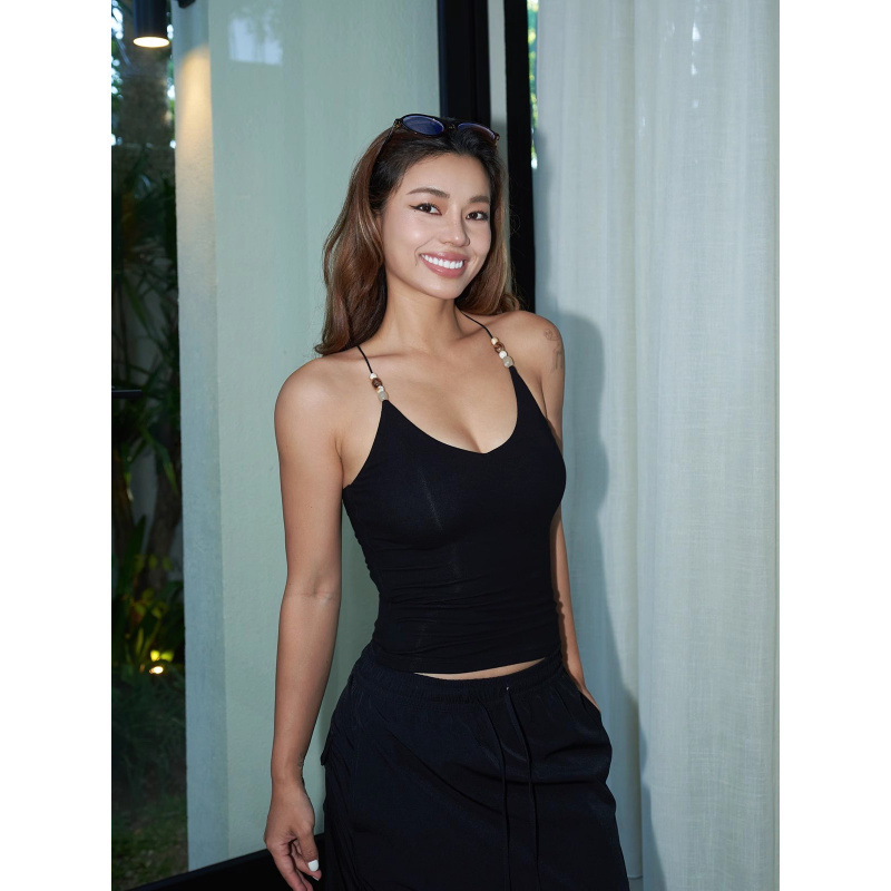 ヨガスリングベストレディースアウターウェア夏インナーウェア美しいバックブラジャーワンピース下着胸パッド付きシーサイドウェアトップ|undefined