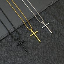 新款外贸爆款金色光面十字架个性时尚简约方珍珠合金吊坠项链批发