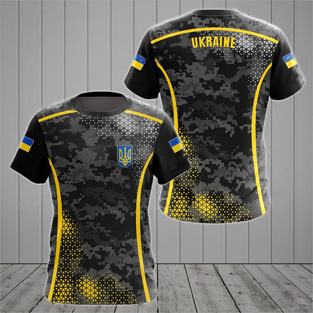 Camiseta de los hombres de Ucrania de manga corta de verano emblema nacional de Ucrania bandera impresa en 3D moda suéter de cuello redondo ropa