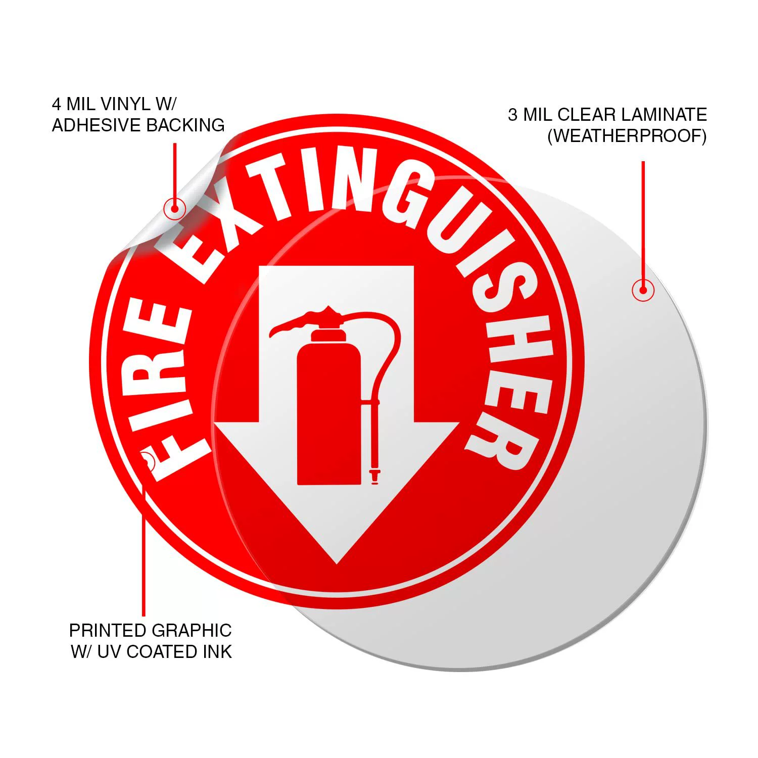 Логотип огнетушителя | 4,5 дюйма Круглый | Самоклеящаяся устойчивая к царапинам и выцветанию водостойкая огнеупорная наклейка