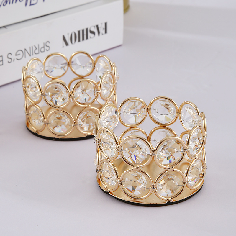 Candelabro europeo dorado con portavelas de cristal, decoración creativa de hierro para cenas o eventos