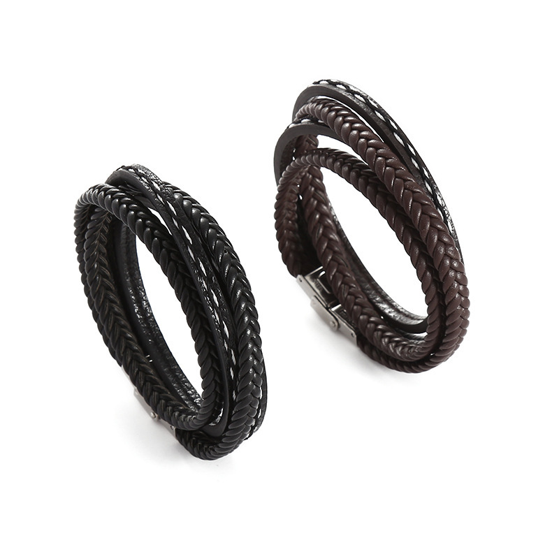 European and American men's stainless leather bracelet personalized leather woven bracelet creative bracelet cross-border hot accessories