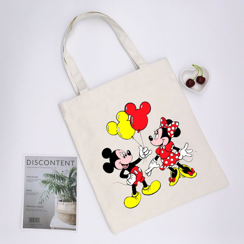 Mickey Minnie Mouse impreso bolsa de lona bolso de hombro bolso plegable bolso de compras