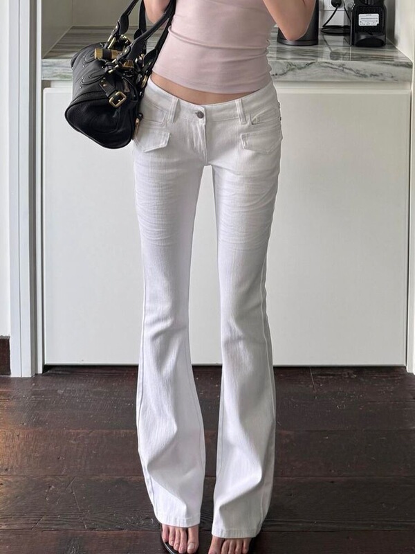 American-Style Spicy Girl 3D Whisker Low-Waist Jeans for Women, New Summer Fashion Slim-Fit Flared Long Pants