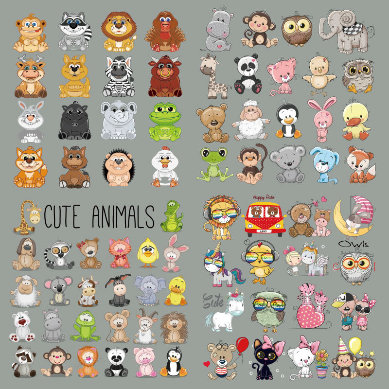 卡通动物热转印烫画图案 儿童衣服辅料印花烫图胶印logo烫印贴画