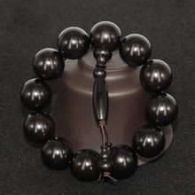 黑檀小孔手串 紫光檀木佛珠2.0念珠乌木 加天珠葫芦款厂家供应