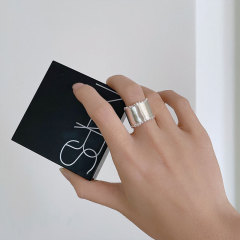 Geometric Wide Band Ring for Women, Retro Fashion S925 Silver Edge Open Finger Ring Hip-Hop Punk Irregular Index Ring