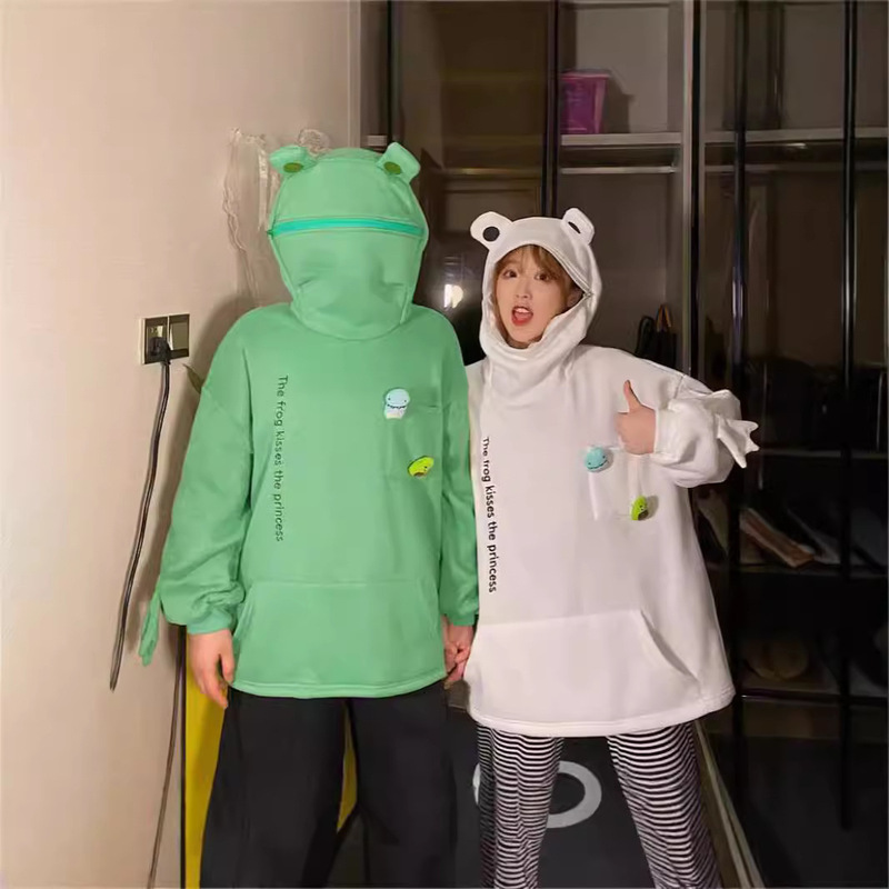 Foreign Trade Frog Pullover Sweatshirt Women's fleece-lined Thickened Autumn and Winter New Loose Korean Style Girlfriend Coat Trendy Jacket