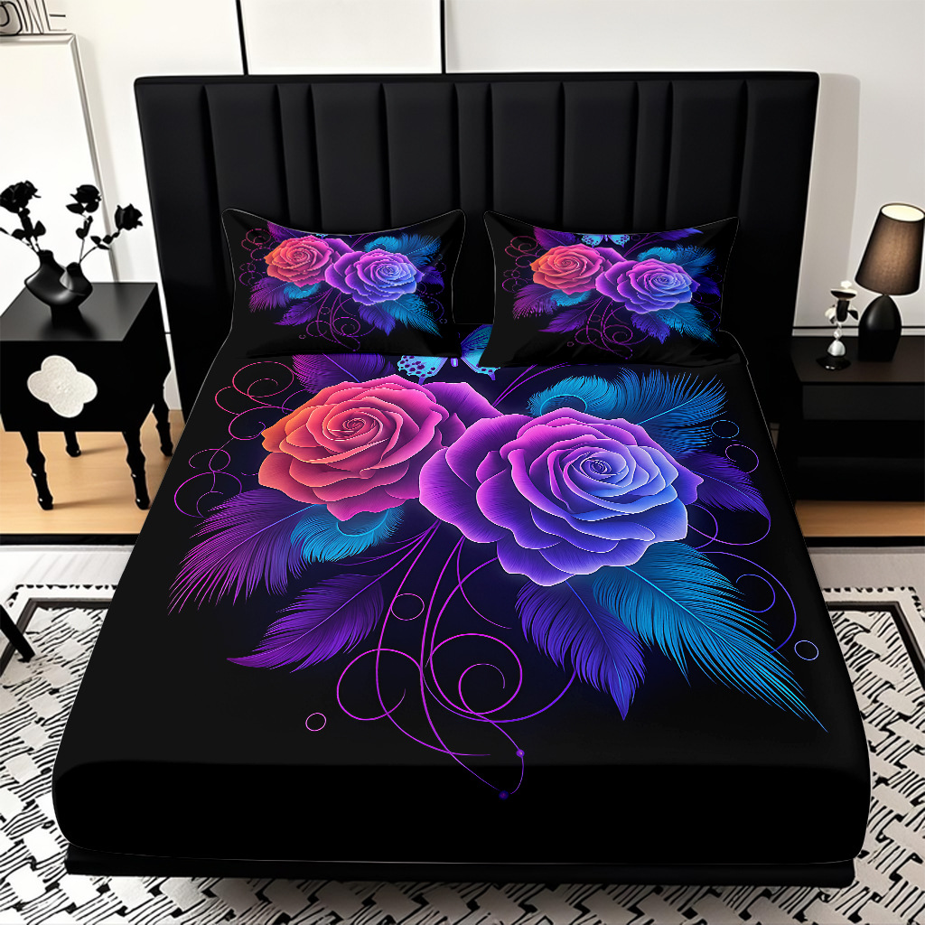 TEMU / JIT serie de flores de rosa multicolor 3D impresión digital set de cama para diseñar el fabricante de la fuente