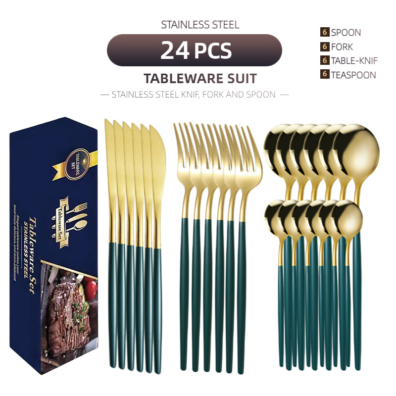 Set de cubiertos occidentales de acero inoxidable titanio 24 piezas