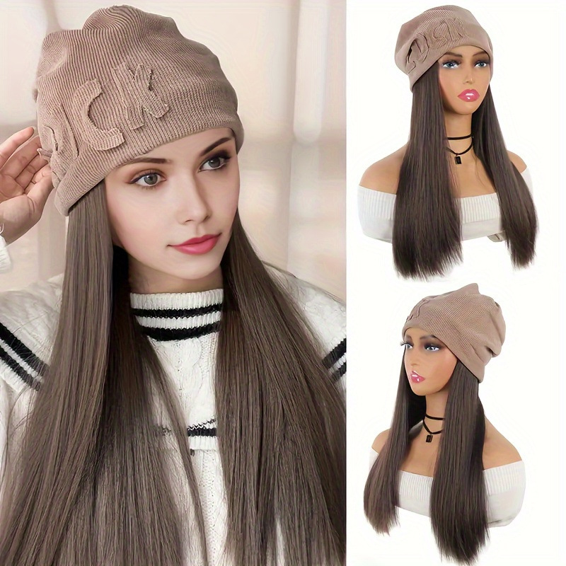 Slouchy Beanie with Letter Design, Knitted Hat with Faux Hair, Thickened for Spring and Autumn, Ear Protection, Versatile Cold Weather Hat, Woolen Hat with Faux Hair