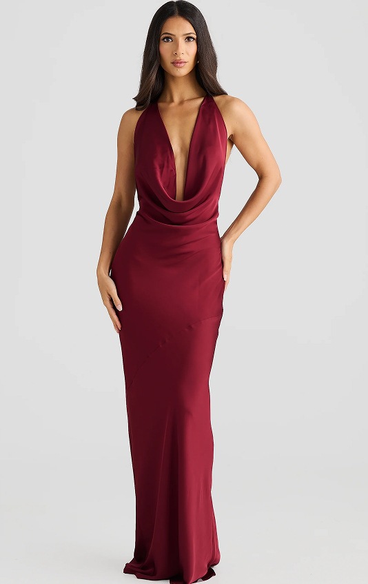 Women's Sleeveless Halter Neck Long Dress Solid Color Satin Slim Fit Sexy Fashion_ecoleips.com