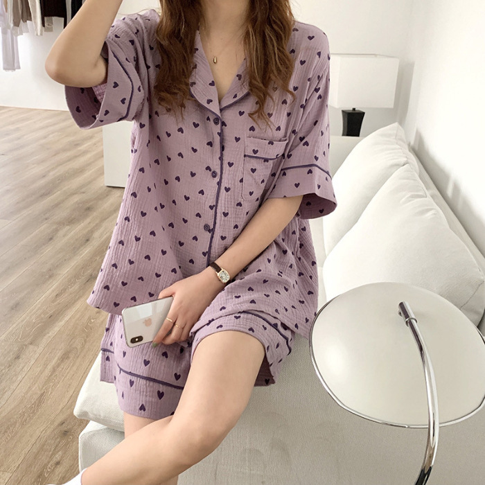 睡衣女夏季梭织泡泡棉皱布ins公主风可爱短袖夏天薄款家居服套装|undefined