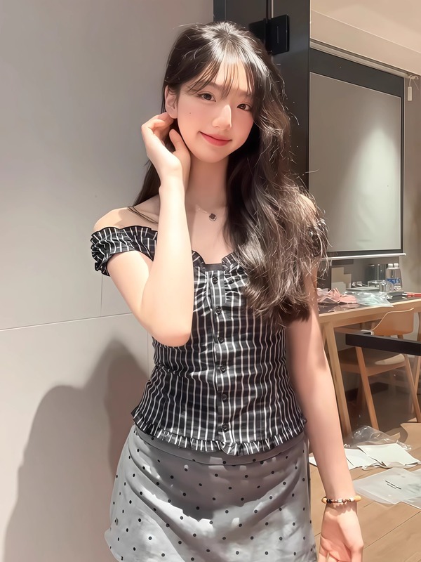 韓国純粋な欲望黒と白のチェック柄ワンショルダーツーウェアオフショルダーシャツベスト女性の夏多用途甘いホットガールスリムトップ|undefined