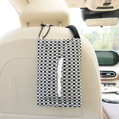 Tissue Box Hanging Cartoon: Car tissue box/set - bubble-checkerboard-black-and-white-2517cm