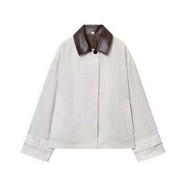 欧美批发2025秋季新款女装时尚休闲皮革领短款风衣B7-10973