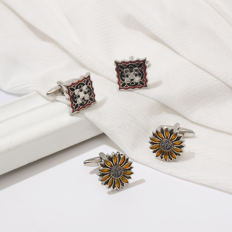new square diamond crystal cufflinks sunflower sunflower men's shirt cuf_voghion.com