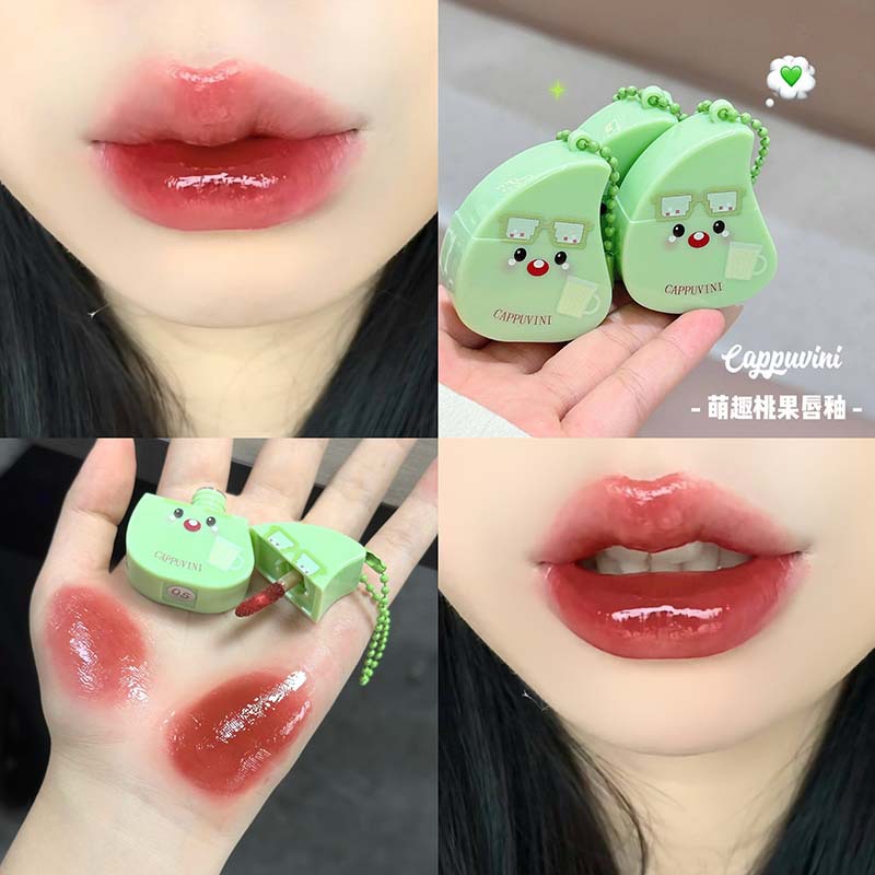 Cappuvini Cute Fun Peach Fruit Lip Glaze Espejo Labios de vidrio Hidratante Blanco Brillo de labios transfronterizo Color Color Lápiz labial Blanco