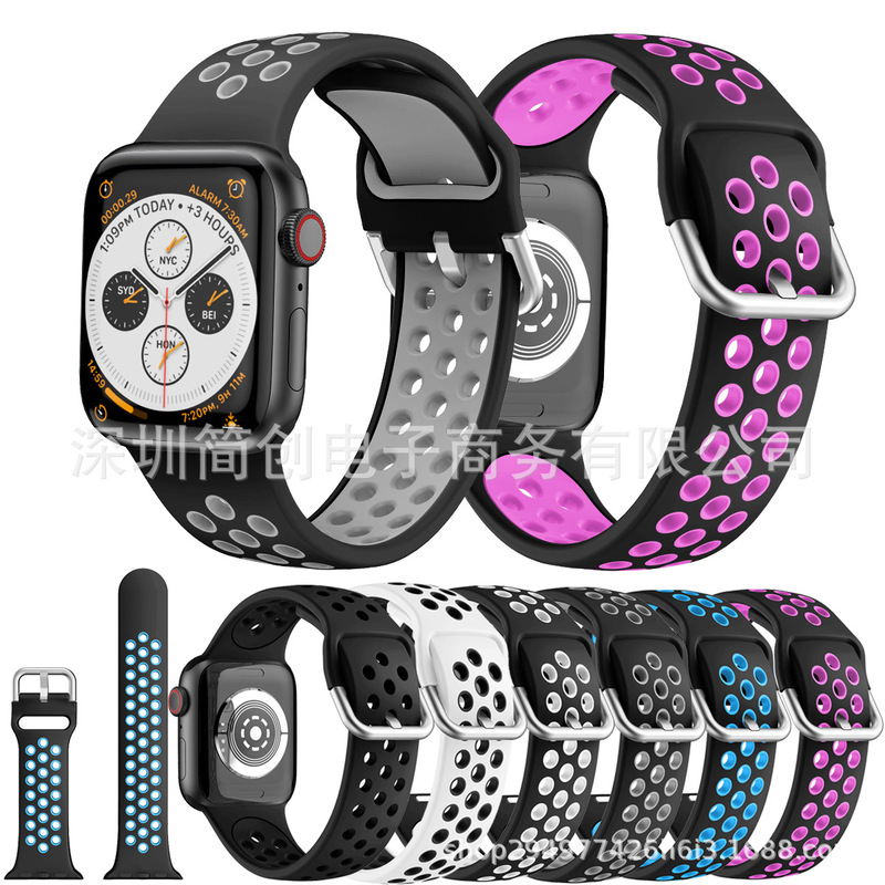 Suitable for apple 38/42#apple watch1/2/3/4/5/6 imitation Nike pin buckle structure silicone strap