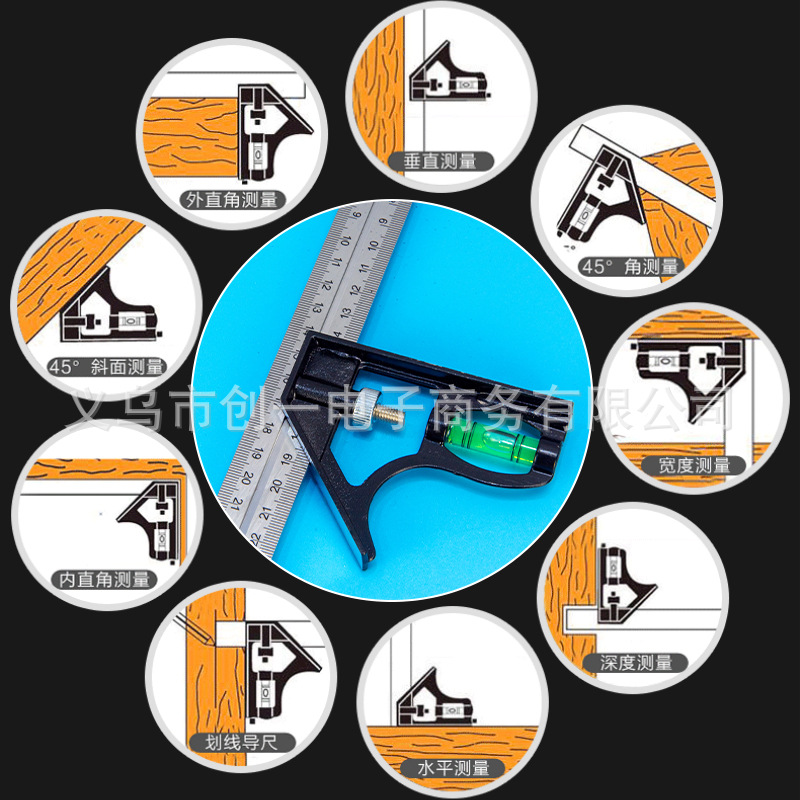 Regla de ángulo movible 90 grados acero inoxidable multifuncional horizontal cuadrado carpintería universal 45 regla de ángulo de combinación de alta precisión