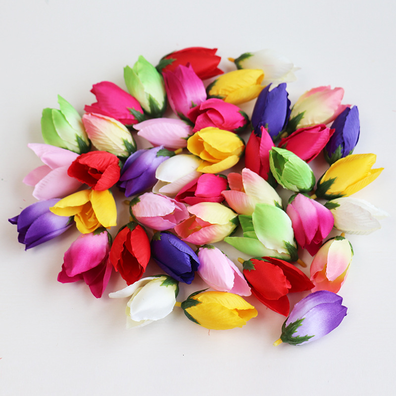 Spot supply mini tulip artificial flower artificial tulip flower head DIY artificial flower silk flower decorative flower accessories