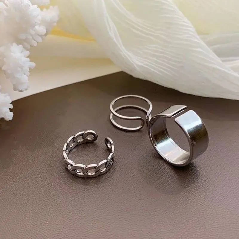 Anillo de personalidad femenina hip hop japonés y coreano abierto Ajustable dedo índice anillo conjunto viento frío nicho anillo ins