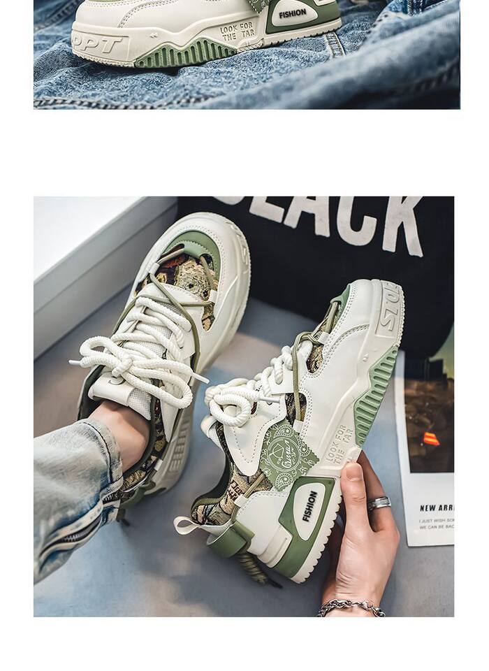 Giày sneaker nam cổ thấp đế dày tăng chiều cao, thiết kế phối màu cá tính, dây buộc phía trước — Kashi ST178, ST178 Milan, ST178 m xanh lục chi tiết 20