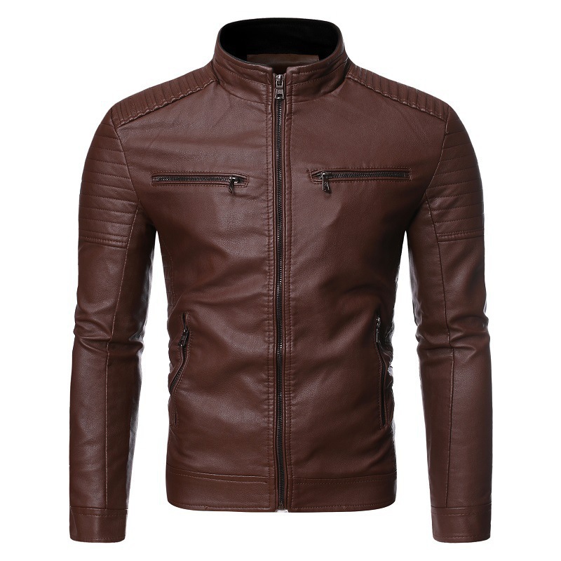Comercio electrónico transfronterizo comercio exterior otoño / invierno 2020 nuevo estilo de moda de hombre con cremallera decoración de locomotora abrigo de cuero PY26