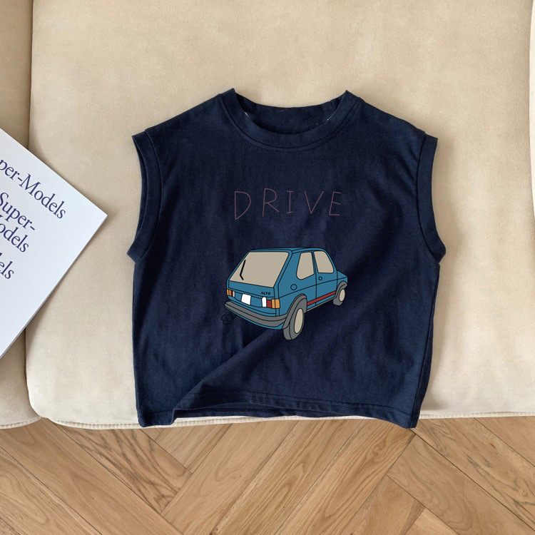 Nuevo coche de dibujos animados todo partido niños y niñas chaleco camiseta sin mangas de algodón puro bebé niños 2024
