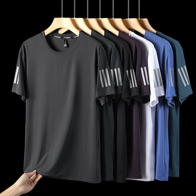 Manufacturers sell summer ice silk short sleeve T-shirt men's running sports leisure stretch half sleeve top men's breathable quick-drying T-shirt Manufacturers sell summer ice silk short sleeve T-shirt men's running sports leisure stretch half sleeve top men's breathable quick-drying T-shirt