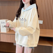 早春连帽卫衣女2025新款春秋韩版宽松薄款初中生百搭撞色上衣外套