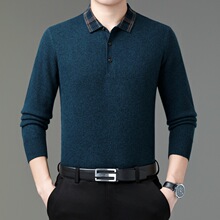 鄂尔多斯市产纯羊绒衫男秋冬商务休闲中年爸爸针织衫高档羊绒毛衣