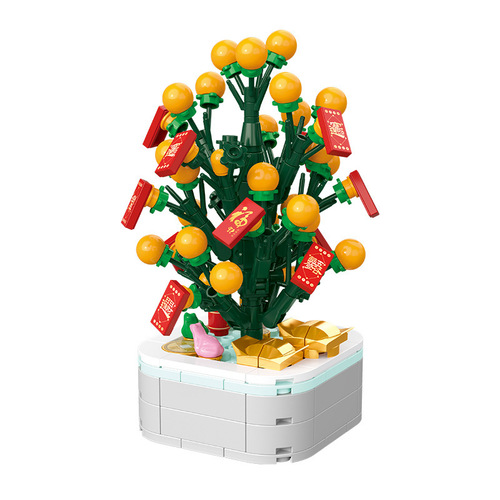 Diamond Horse 103E2 Orange Tree New Year National Trend Gift Potted Plant Children DIY Assembled Small Particle Building Blocks Toys Ornaments