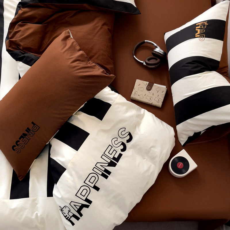 Ensemble de lit trois pièces en pur coton, style nordique français minimaliste rétro classe A, INS Fashion, 4 pièces, housse de couette, drap-housse, pour dortoir_voghion.com