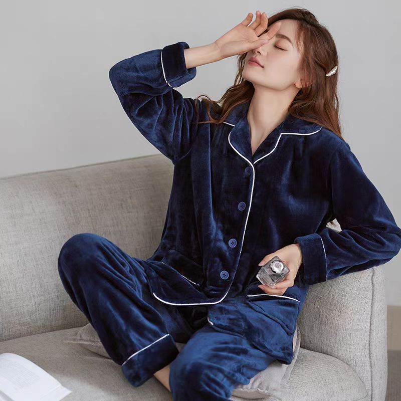 Nuevo otoño y invierno pijamas para mujeres y hombres gruesas ropa cálida de coral veludo pareja franela conjunto de ropa para el hogar